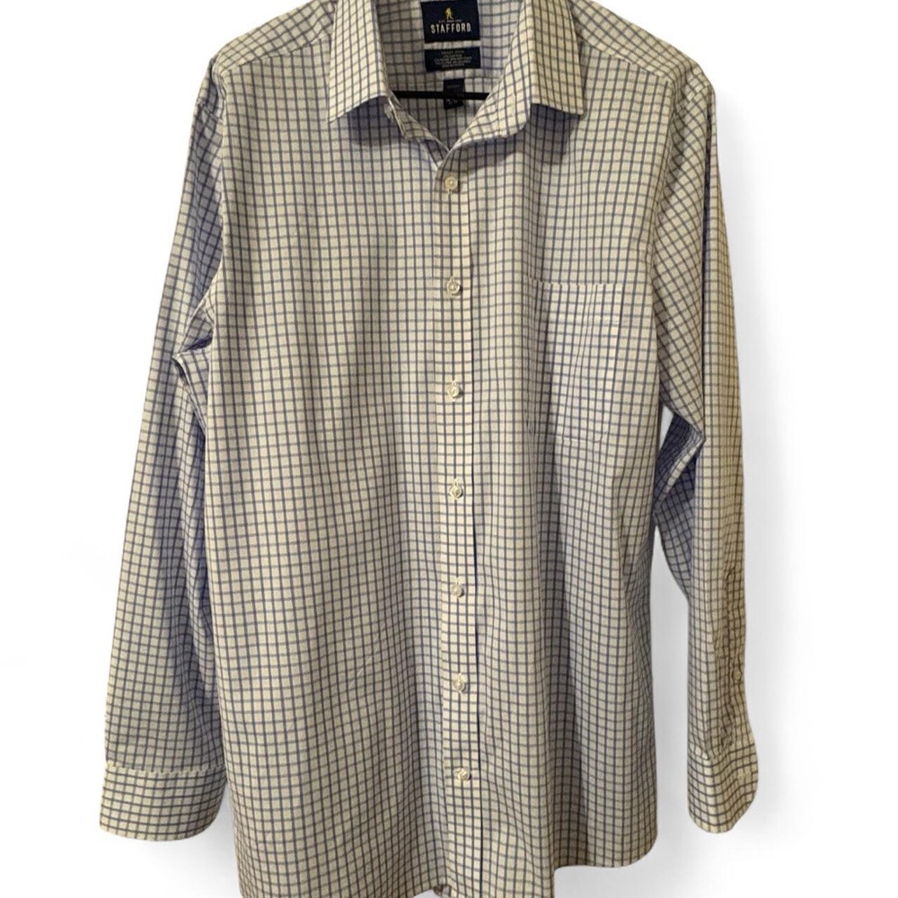 Stafford Men's Plaid Dress Shirt - Black and White